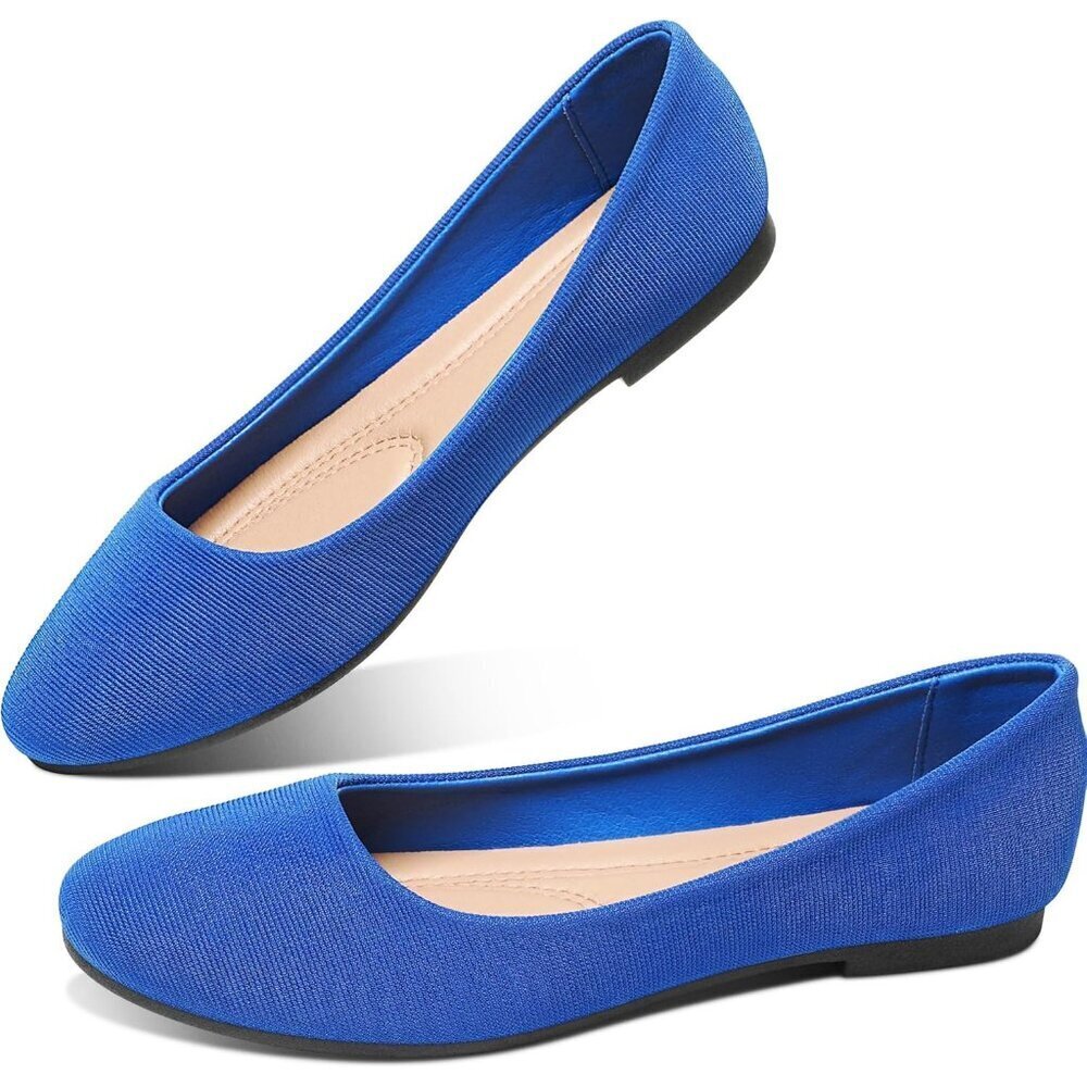 Obtaom Women Blue Textile Rounded Toe Slip on Comfortable Ballet Flats Shoes
